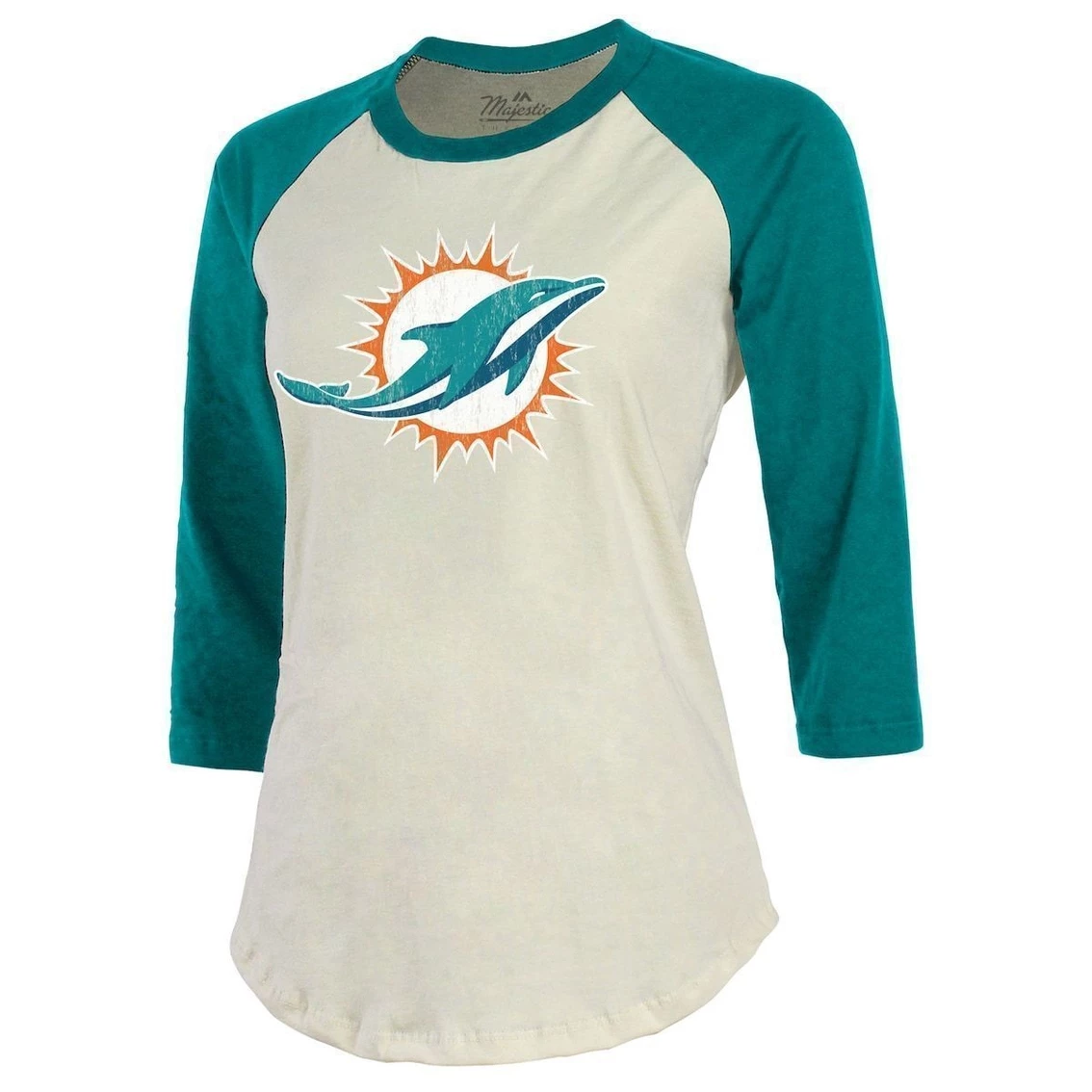 Best Pirce π Women's Majestic Threads Tyreek Hill Cream/Aqua Miami Dolphins Name & Number Raglan 3/4 Sleeve T-Shirt π€© - Image 3