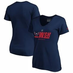 Promo 🧨 Women's Fanatics Branded Navy Washington Capitals Authentic Pro Secondary Logo V-Neck T-Shirt 🌟