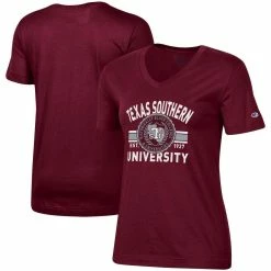 Buy 🎉 Women's Champion Maroon Texas Southern Tigers Primary Logo V-Neck T-Shirt 💯