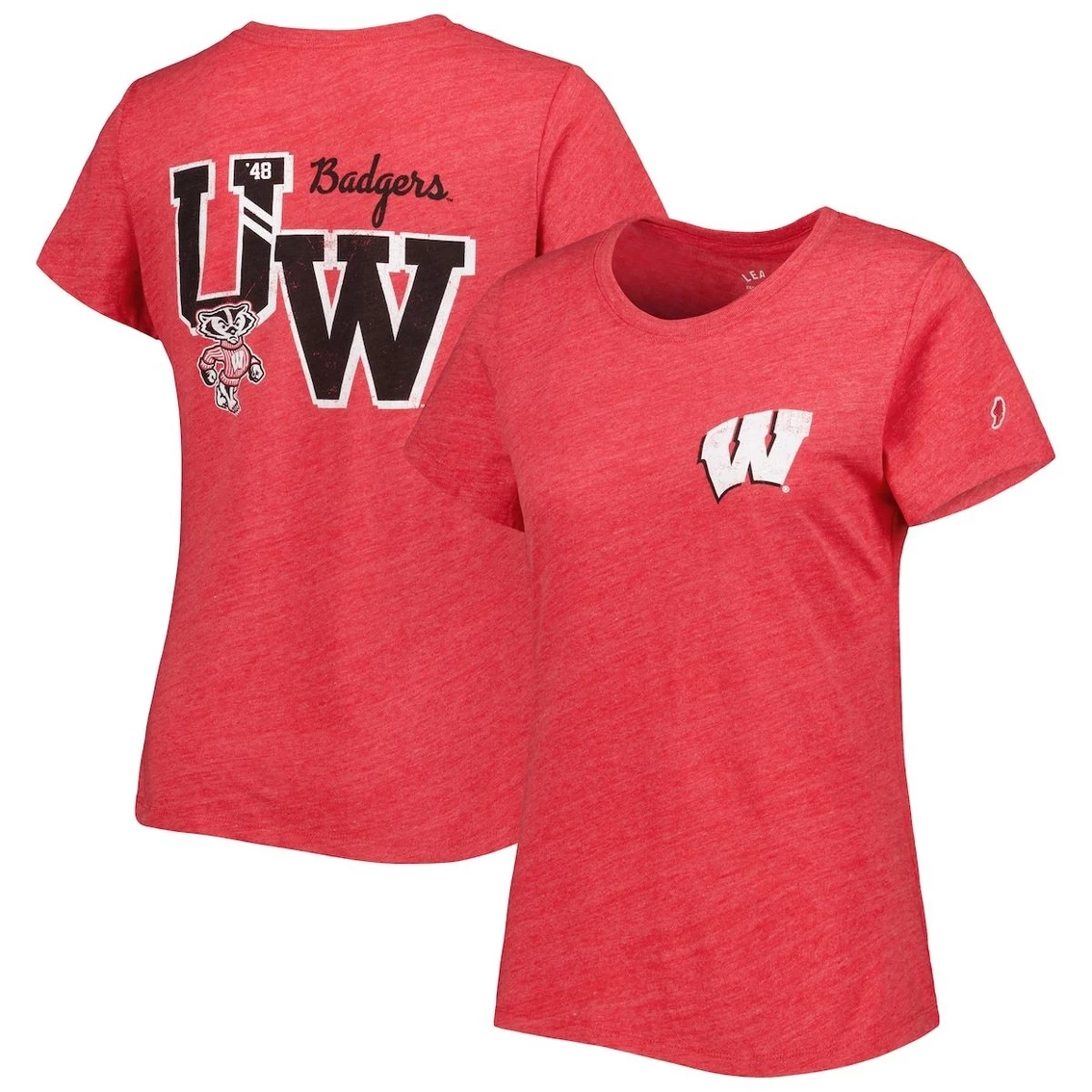 Cheap π Women's League Collegiate Wear Heather Red Wisconsin Badgers Intramural Classic 2-Hit Tri-Blend T-Shirt π - Image 2
