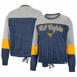 Wholesale π Women's Colosseum Navy West Virginia Mountaineers Joanna Tie Front Long Sleeve T-Shirt π₯