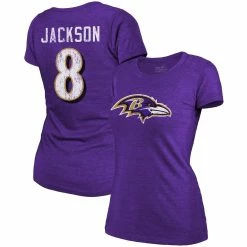 Deals 🤩 Women's Majestic Threads Lamar Jackson Purple Baltimore Ravens Tri-Blend Name & Number T-Shirt 💯