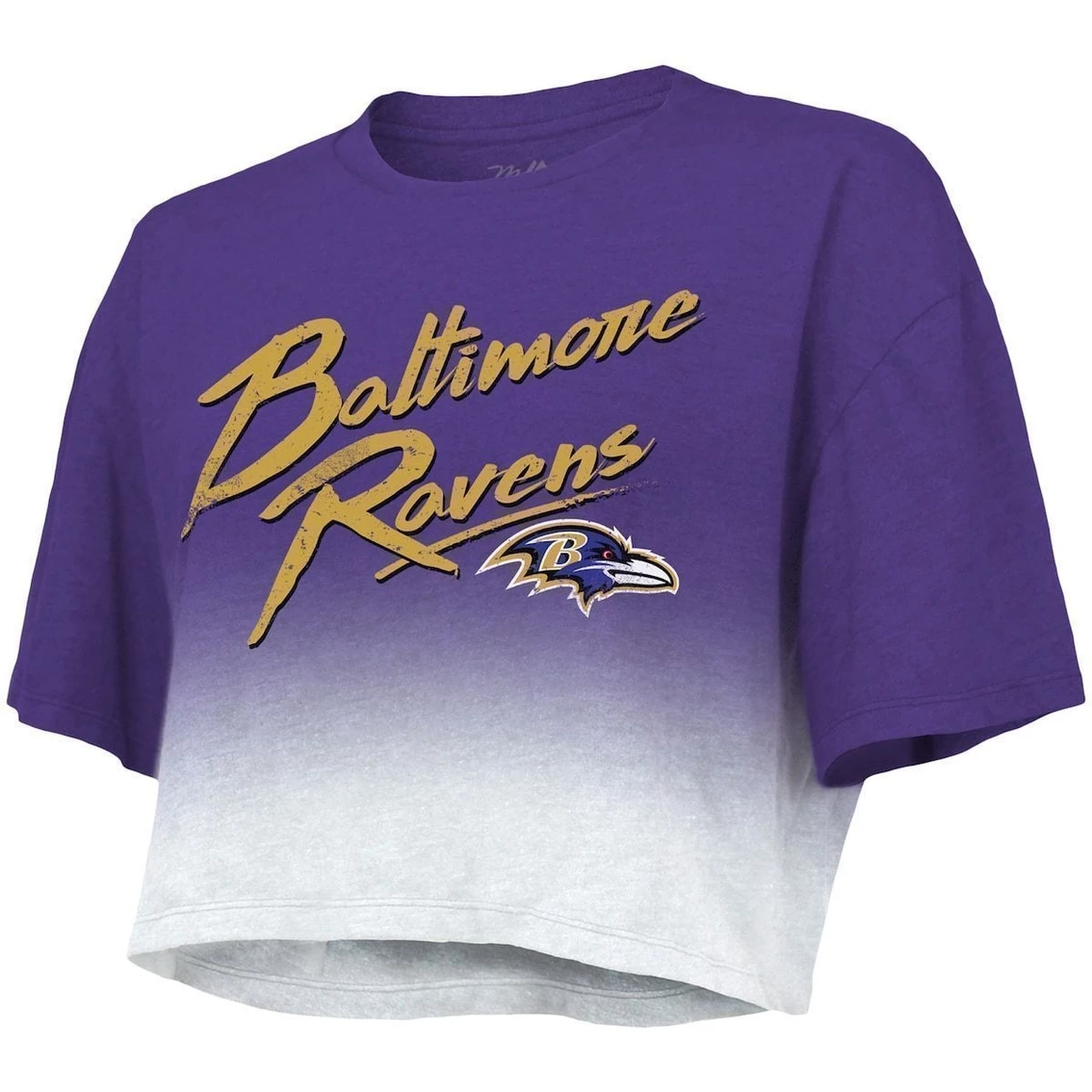 Flash Sale 𧨠Women's Majestic Threads Lamar Jackson Purple/White Baltimore Ravens Drip-Dye Player Name & Number Tri-Blend Crop T-Shirt ⨠- Image 3