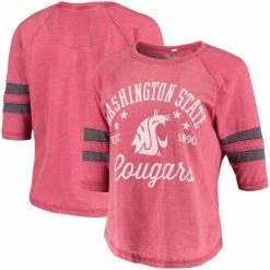 Top 10 😀 Women's Pressbox Heathered Crimson Washington State Cougars Jade Vintage Washed 3/4 Sleeve Jersey T-Shirt 😀