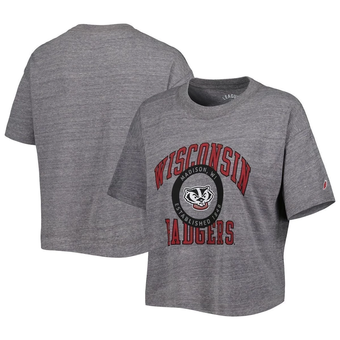 Brand new π― Women's League Collegiate Wear Heather Gray Wisconsin Badgers Intramural Midi Seal Tri-Blend T-Shirt β